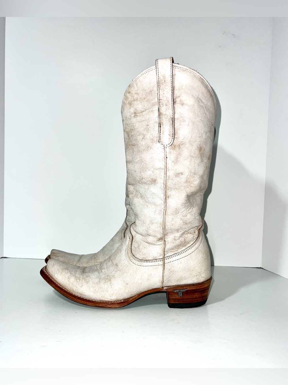 Lane Emma Jane Distressed in Ceramic Crackle Leather Western Cowgirl Boots 7.5